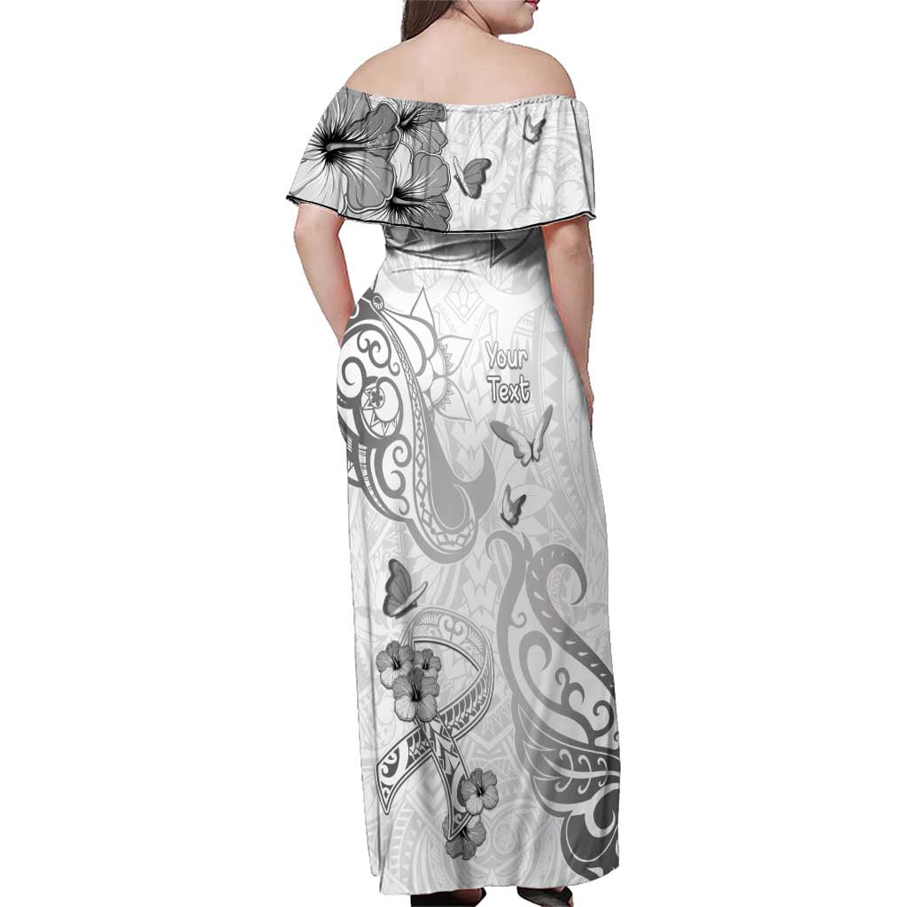 Personalised Brain Cancer Awareness Family Matching Off Shoulder Maxi Dress and Hawaiian Shirt Ribbon Polynesian Pattern LT05 - Polynesian Pride