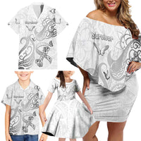 Personalised Brain Cancer Awareness Family Matching Off Shoulder Short Dress and Hawaiian Shirt Ribbon Polynesian Pattern LT05 - Polynesian Pride