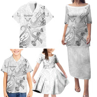 Personalised Brain Cancer Awareness Family Matching Puletasi and Hawaiian Shirt Ribbon Polynesian Pattern