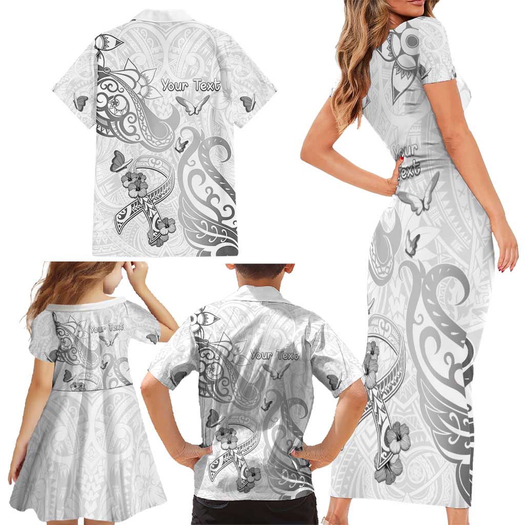 Personalised Brain Cancer Awareness Family Matching Short Sleeve Bodycon Dress and Hawaiian Shirt Ribbon Polynesian Pattern LT05 - Polynesian Pride