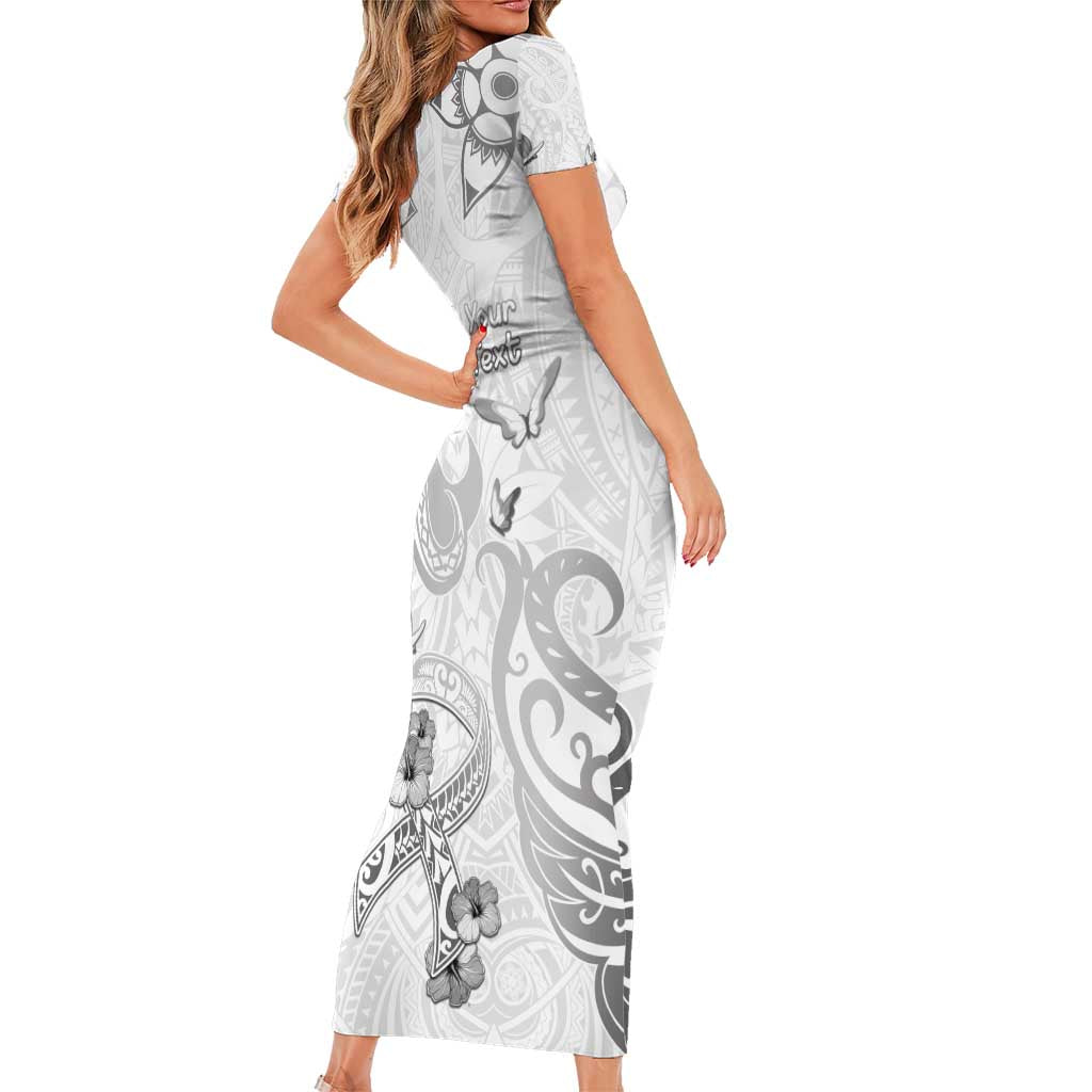 Personalised Brain Cancer Awareness Family Matching Short Sleeve Bodycon Dress and Hawaiian Shirt Ribbon Polynesian Pattern LT05 - Polynesian Pride