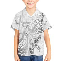 Personalised Brain Cancer Awareness Family Matching Short Sleeve Bodycon Dress and Hawaiian Shirt Ribbon Polynesian Pattern LT05 Son's Shirt White - Polynesian Pride