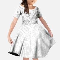 Personalised Brain Cancer Awareness Family Matching Summer Maxi Dress and Hawaiian Shirt Ribbon Polynesian Pattern LT05 Daughter's Dress White - Polynesian Pride
