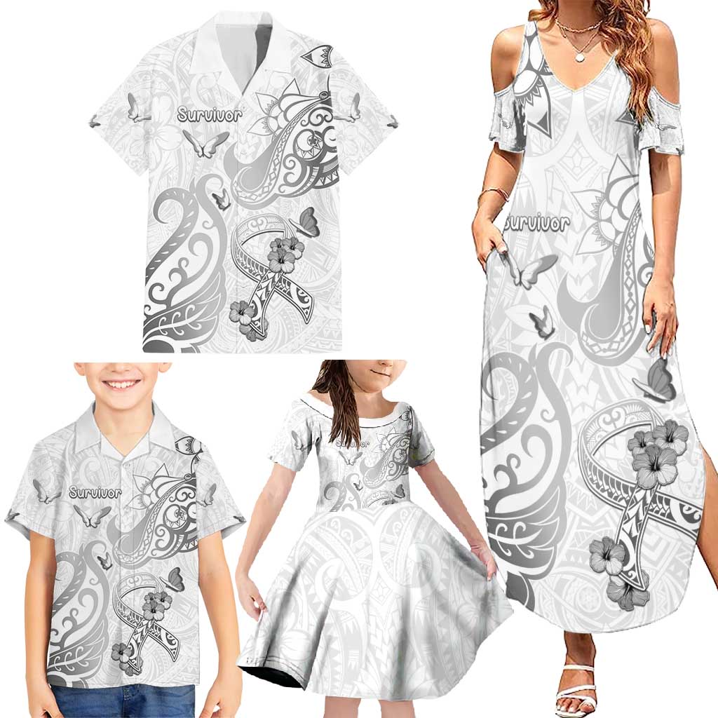 Personalised Brain Cancer Awareness Family Matching Summer Maxi Dress and Hawaiian Shirt Ribbon Polynesian Pattern LT05 - Polynesian Pride