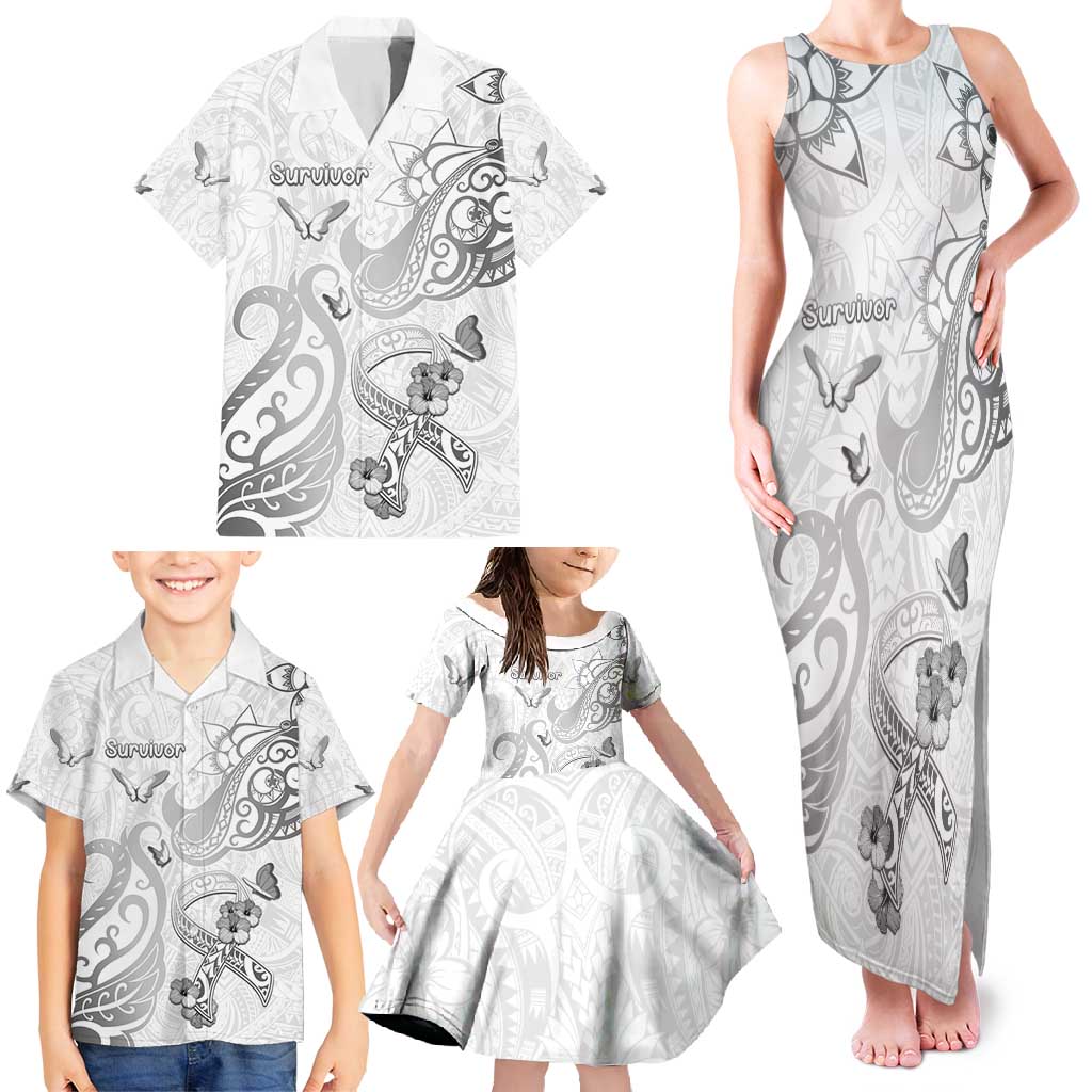 Personalised Brain Cancer Awareness Family Matching Tank Maxi Dress and Hawaiian Shirt Ribbon Polynesian Pattern LT05 - Polynesian Pride