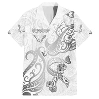 Personalised Brain Cancer Awareness Family Matching Tank Maxi Dress and Hawaiian Shirt Ribbon Polynesian Pattern LT05 Dad's Shirt - Short Sleeve White - Polynesian Pride