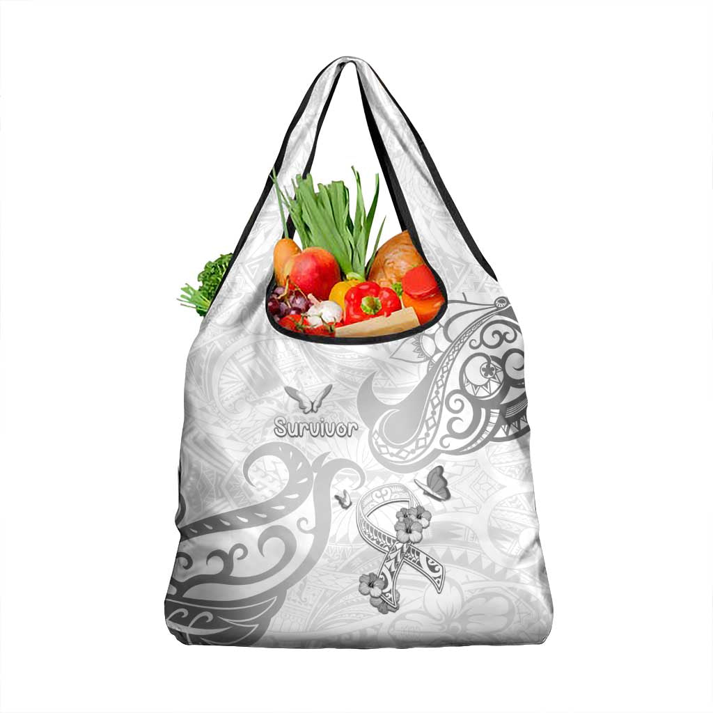 Brain Cancer Awareness Grocery Bag Ribbon Polynesian Pattern