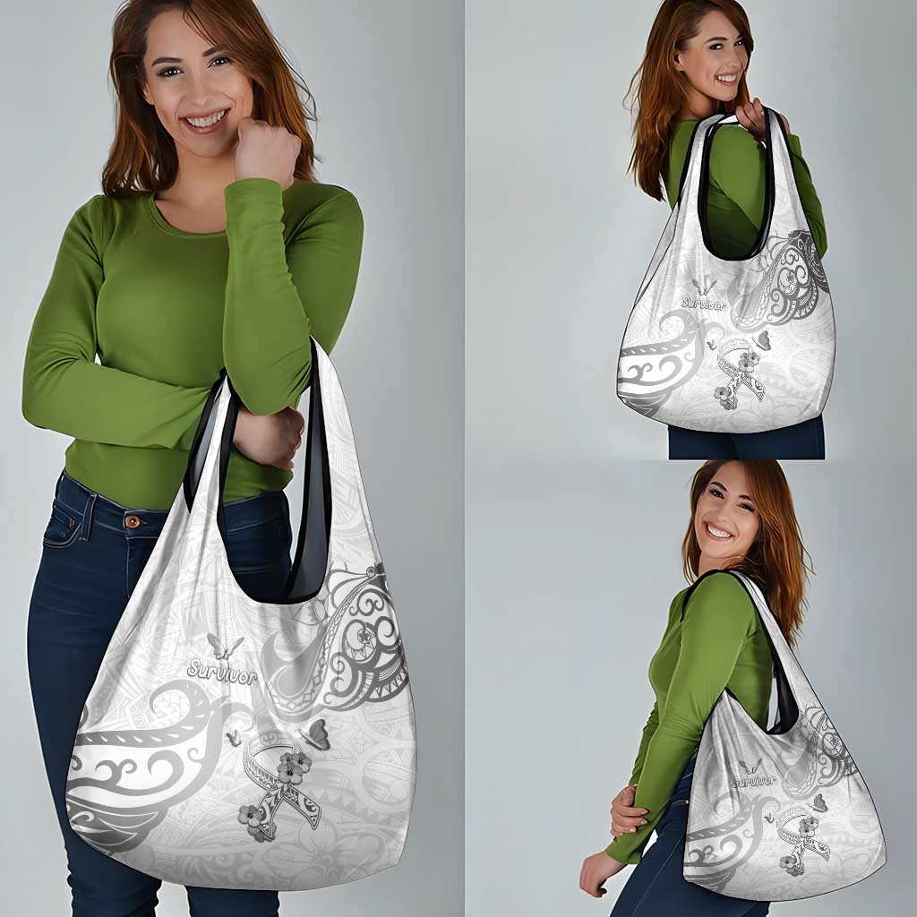 Brain Cancer Awareness Grocery Bag Ribbon Polynesian Pattern