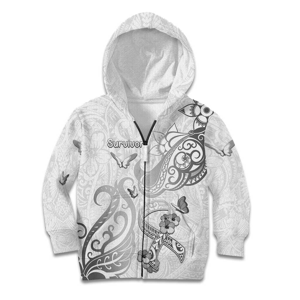 Personalised Brain Cancer Awareness Kid Hoodie Ribbon Polynesian Pattern