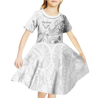 Personalised Brain Cancer Awareness Kid Short Sleeve Dress Ribbon Polynesian Pattern