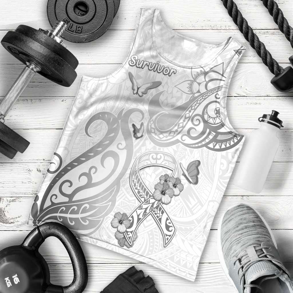 Personalised Brain Cancer Awareness Men Tank Top Ribbon Polynesian Pattern