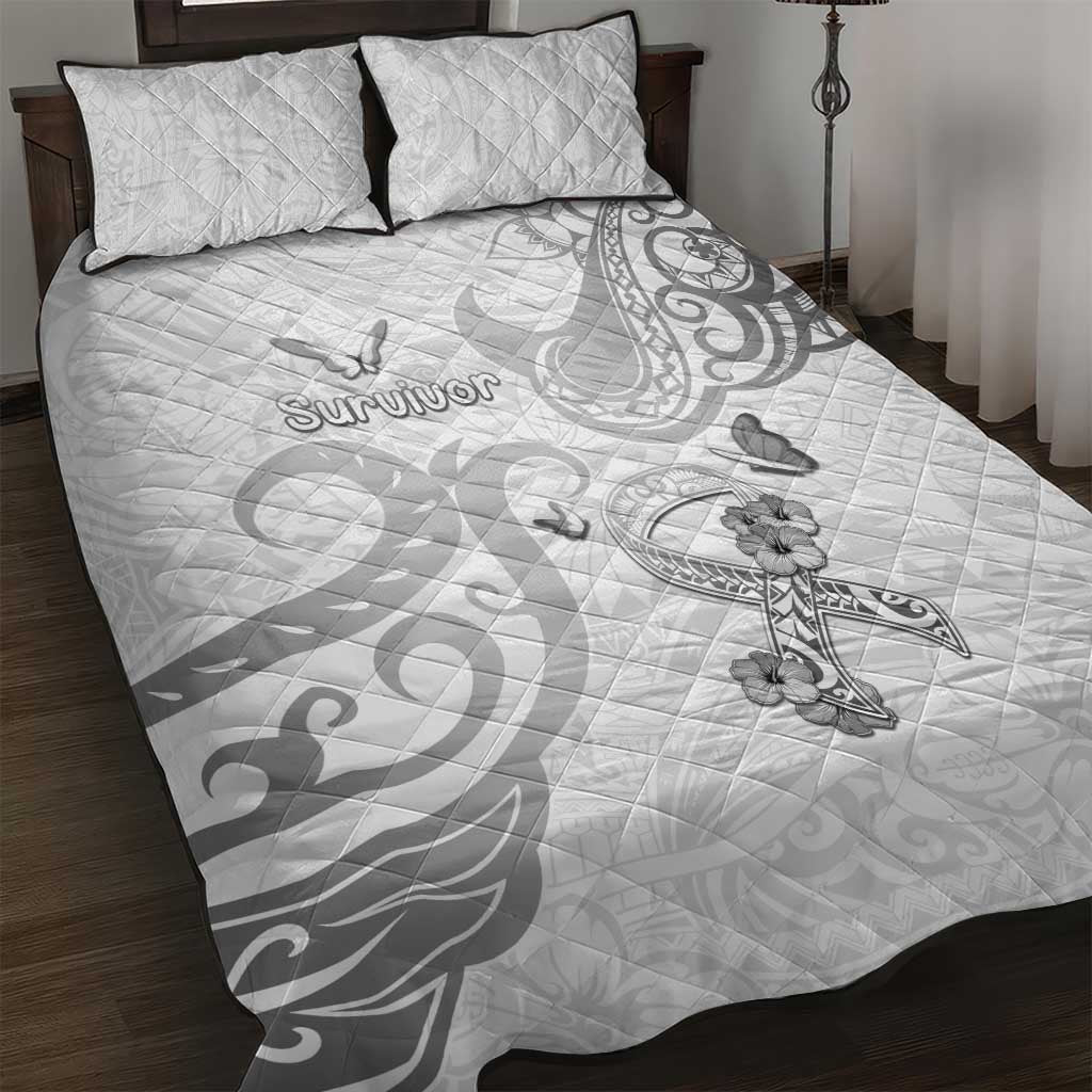 Brain Cancer Awareness Quilt Bed Set Ribbon Polynesian Pattern