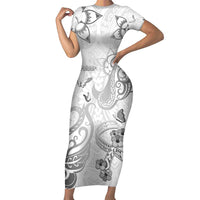 Personalised Brain Cancer Awareness Short Sleeve Bodycon Dress Ribbon Polynesian Pattern