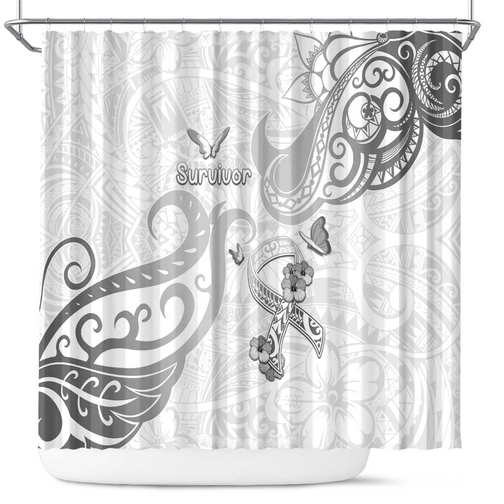 Brain Cancer Awareness Shower Curtain Ribbon Polynesian Pattern