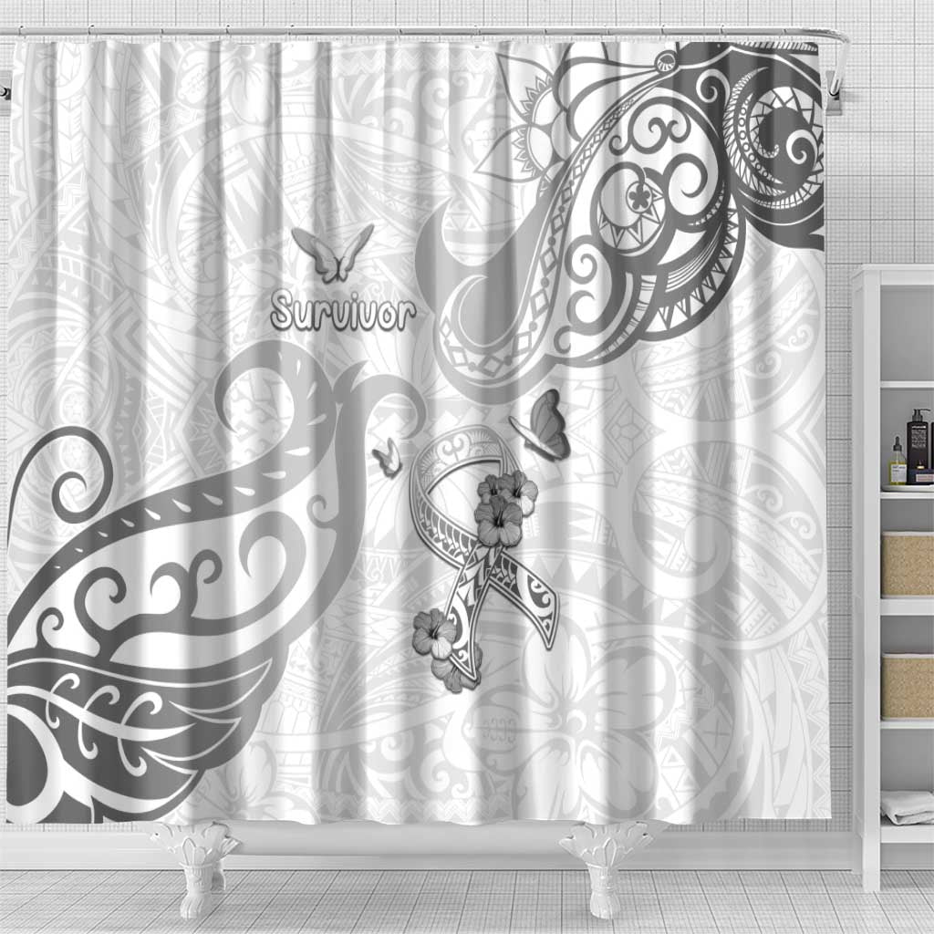 Brain Cancer Awareness Shower Curtain Ribbon Polynesian Pattern