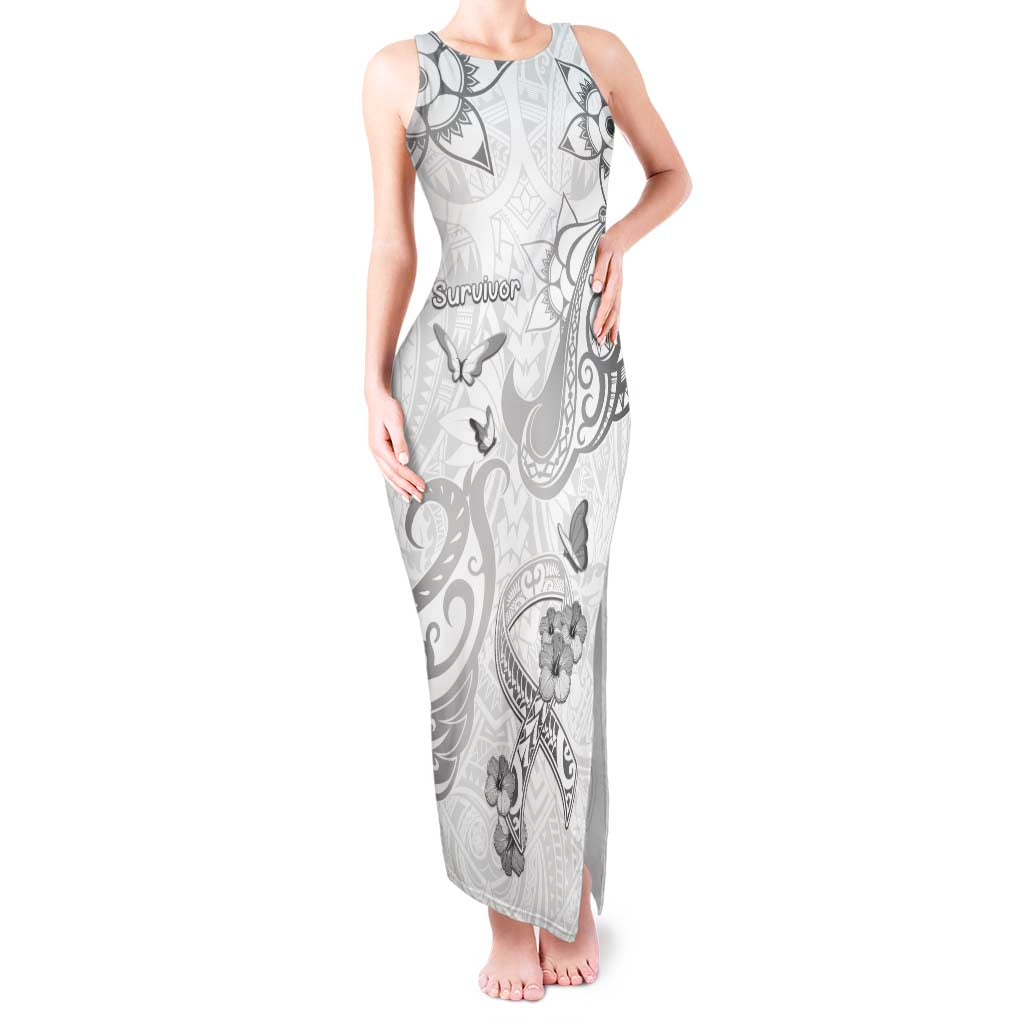 Personalised Brain Cancer Awareness Tank Maxi Dress Ribbon Polynesian Pattern LT05 Women White - Polynesian Pride