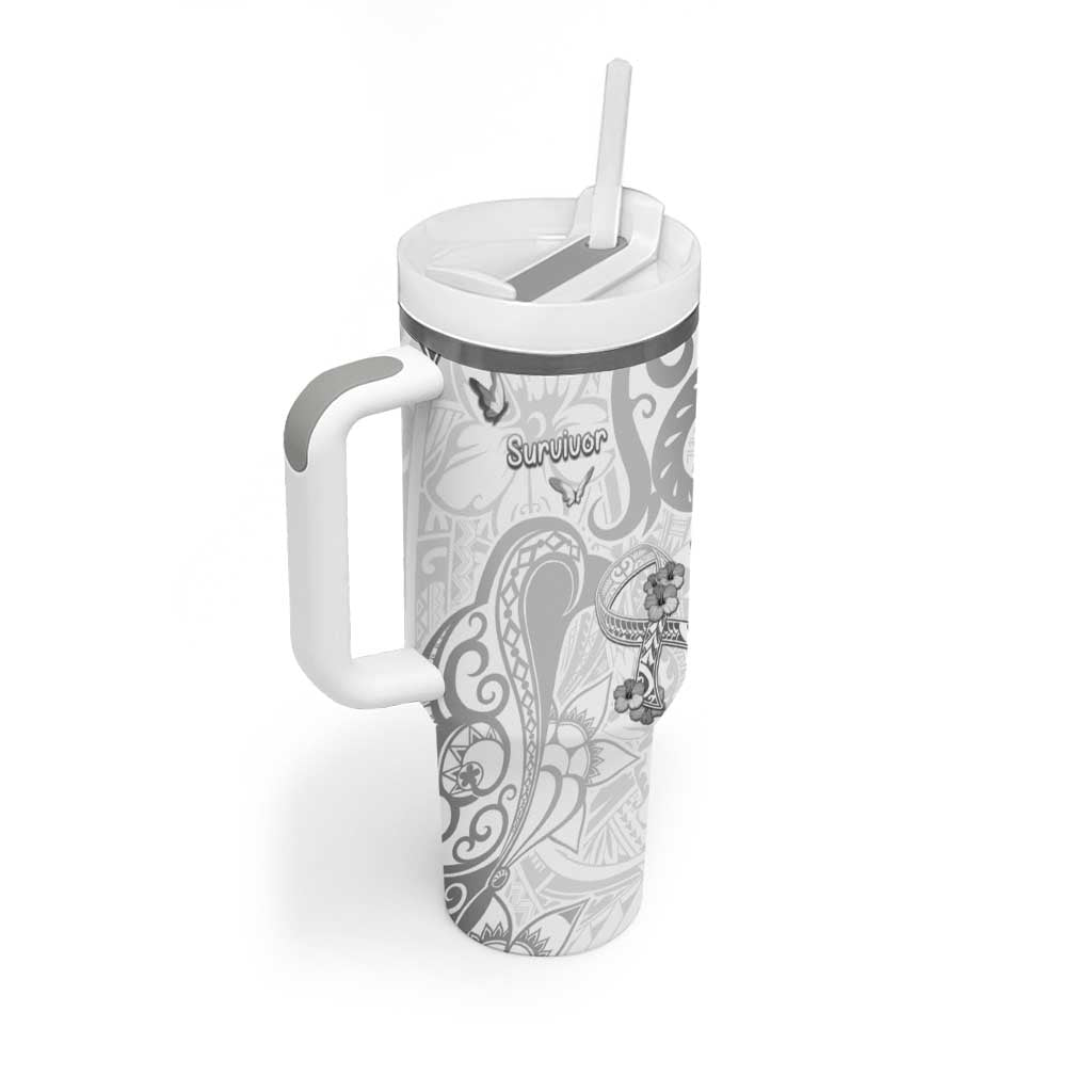 Personalised Brain Cancer Awareness Tumbler With Handle Ribbon Polynesian Pattern