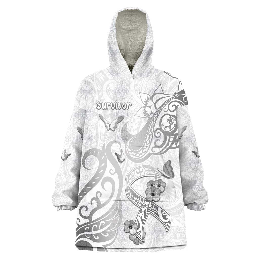 Personalised Brain Cancer Awareness Wearable Blanket Hoodie Ribbon Polynesian Pattern