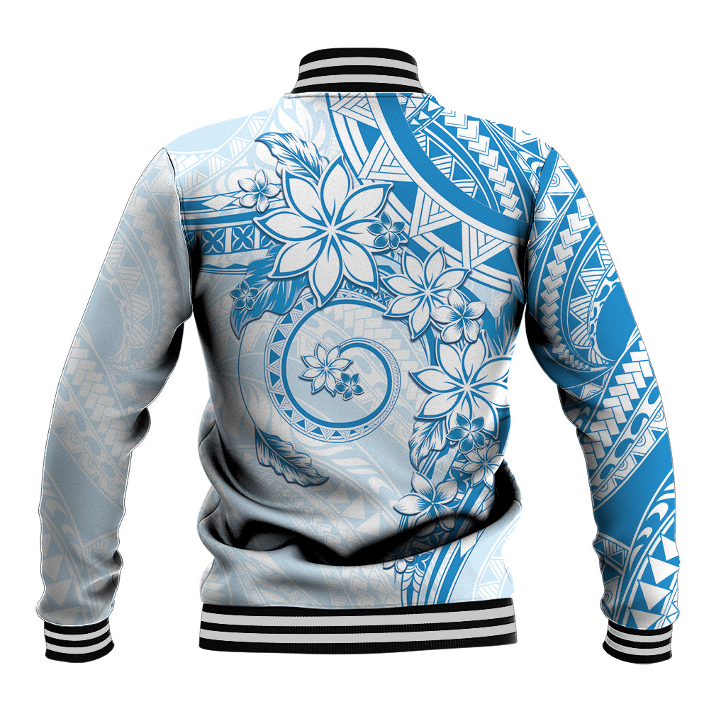 Polynesian Pattern With Plumeria Flowers Baseball Jacket Blue