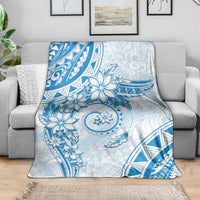 Polynesian Pattern With Plumeria Flowers Blanket Blue