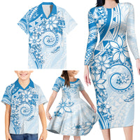 Polynesian Pattern With Plumeria Flowers Family Matching Long Sleeve Bodycon Dress and Hawaiian Shirt Blue LT05 - Polynesian Pride