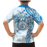 Polynesian Pattern With Plumeria Flowers Family Matching Mermaid Dress and Hawaiian Shirt Blue LT05 - Polynesian Pride