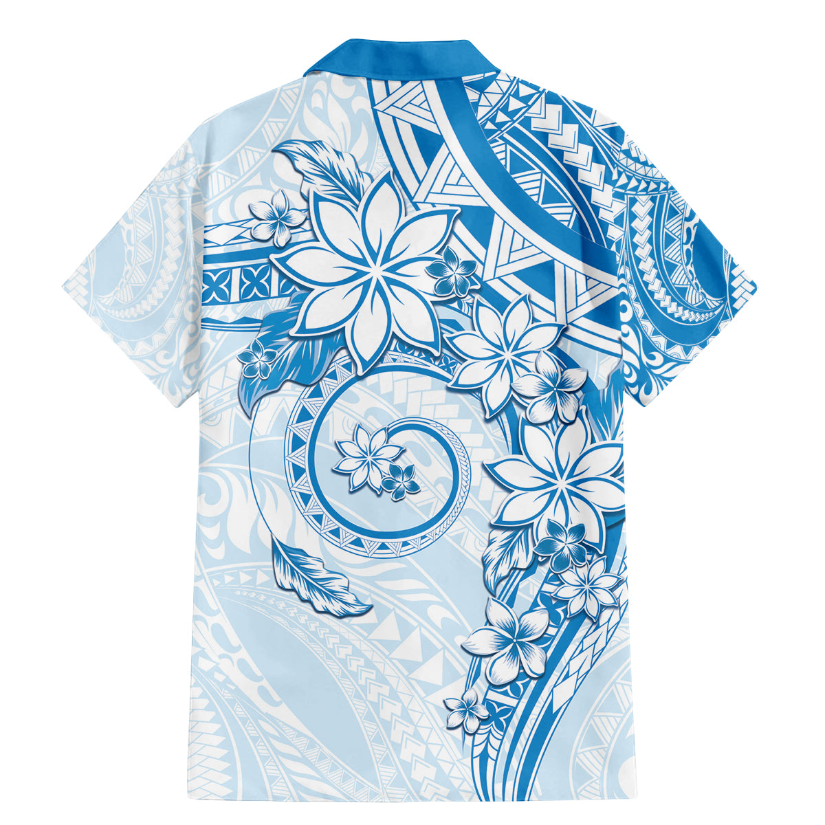 Polynesian Pattern With Plumeria Flowers Family Matching Mermaid Dress and Hawaiian Shirt Blue LT05 - Polynesian Pride