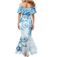 Polynesian Pattern With Plumeria Flowers Family Matching Mermaid Dress and Hawaiian Shirt Blue LT05 - Polynesian Pride