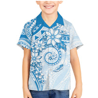 Polynesian Pattern With Plumeria Flowers Family Matching Mermaid Dress and Hawaiian Shirt Blue LT05 Son's Shirt Blue - Polynesian Pride