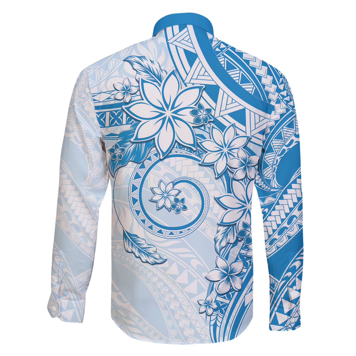 Polynesian Pattern With Plumeria Flowers Family Matching Off The Shoulder Long Sleeve Dress and Hawaiian Shirt Blue LT05 - Polynesian Pride