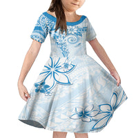 Polynesian Pattern With Plumeria Flowers Family Matching Off Shoulder Maxi Dress and Hawaiian Shirt Blue LT05 Daughter's Dress Blue - Polynesian Pride