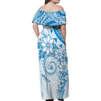 Polynesian Pattern With Plumeria Flowers Family Matching Off Shoulder Maxi Dress and Hawaiian Shirt Blue LT05 - Polynesian Pride