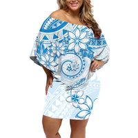 Polynesian Pattern With Plumeria Flowers Family Matching Off Shoulder Short Dress and Hawaiian Shirt Blue LT05 Mom's Dress Blue - Polynesian Pride