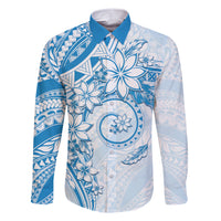 Polynesian Pattern With Plumeria Flowers Family Matching Short Sleeve Bodycon Dress and Hawaiian Shirt Blue LT05 Dad's Shirt - Long Sleeve Blue - Polynesian Pride