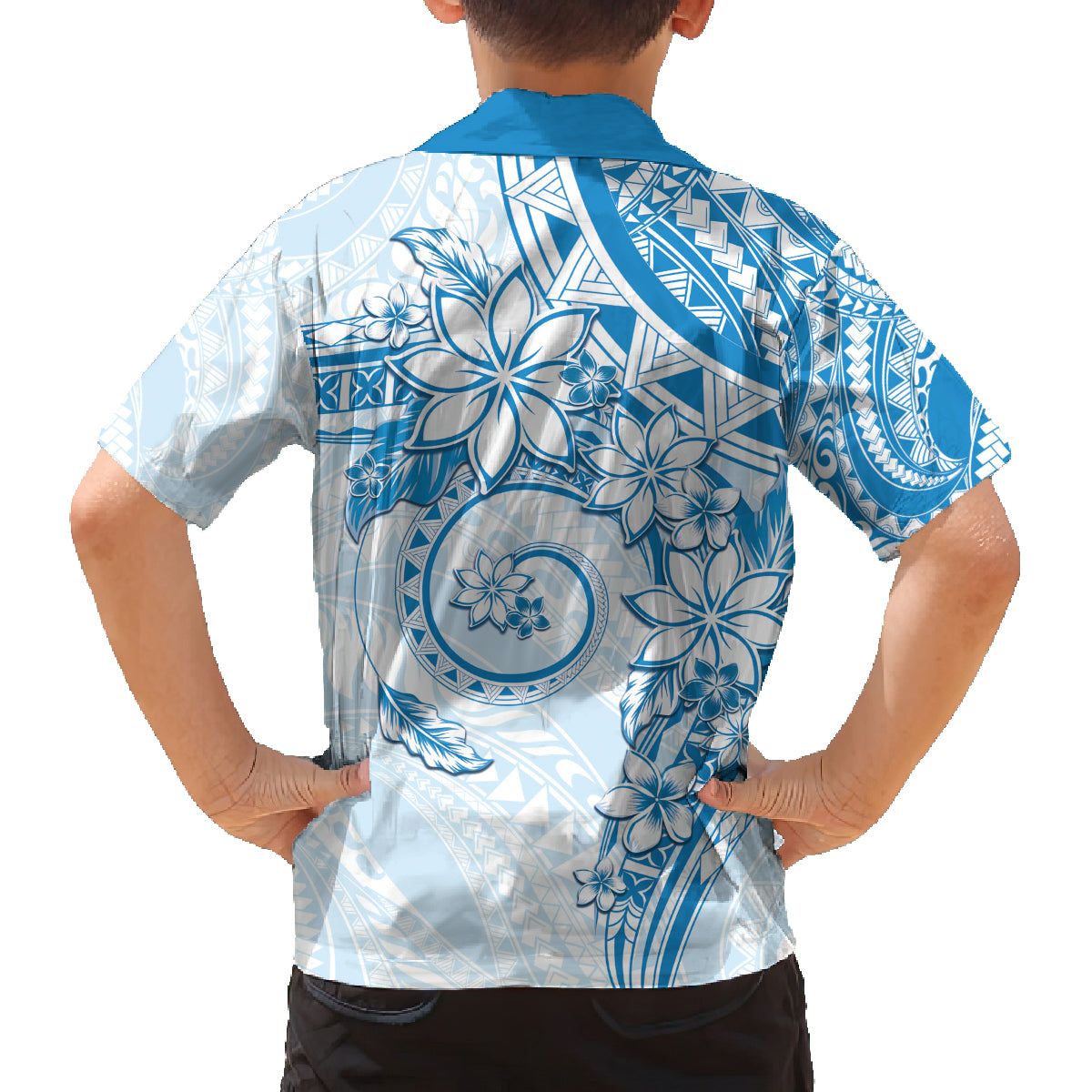 Polynesian Pattern With Plumeria Flowers Family Matching Summer Maxi Dress and Hawaiian Shirt Blue LT05 - Polynesian Pride