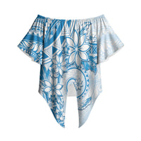 Polynesian Pattern With Plumeria Flowers Off Shoulder Wrap Waist Top Blue LT05 Blue - Polynesian Pride
