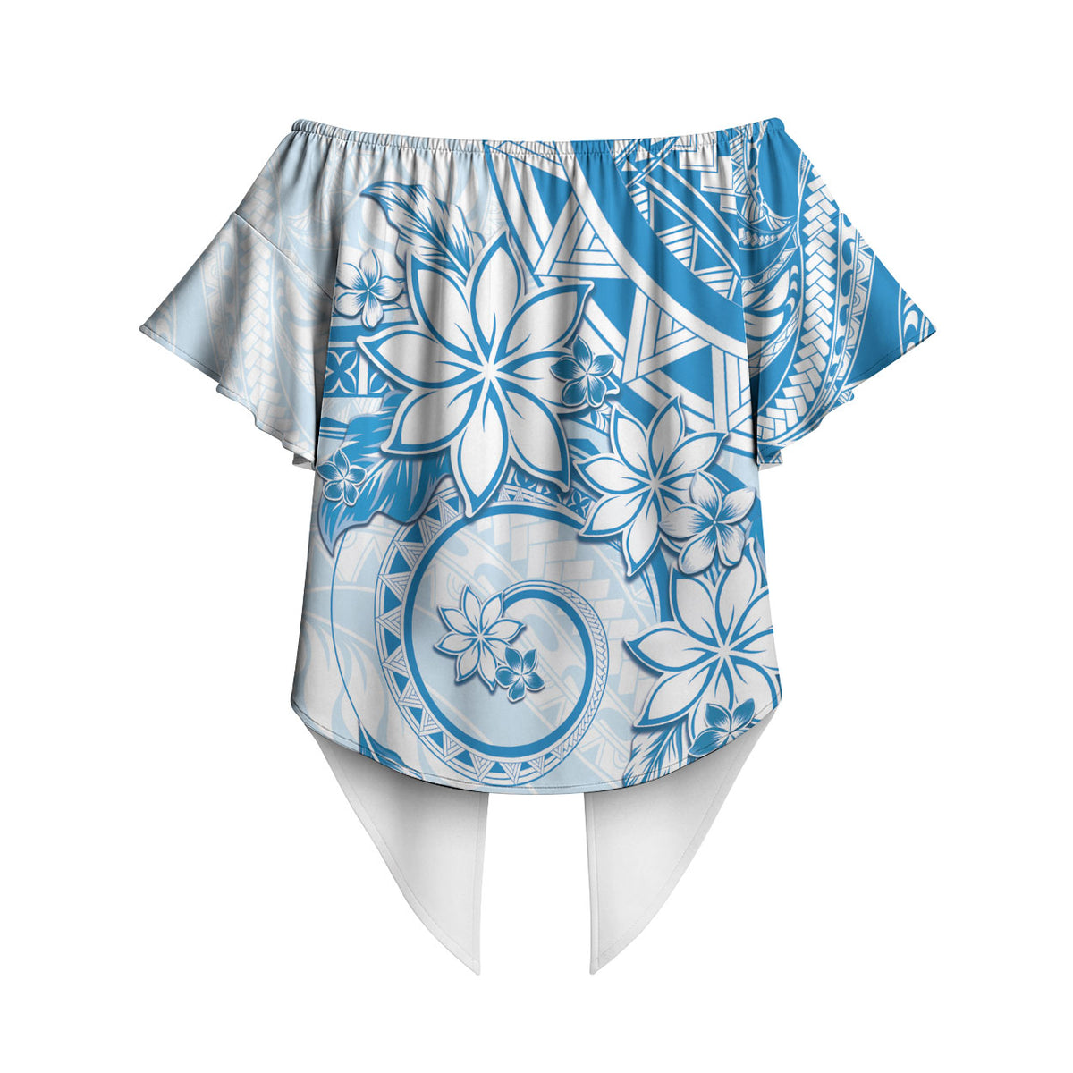 Polynesian Pattern With Plumeria Flowers Off Shoulder Wrap Waist Top Blue LT05 - Polynesian Pride