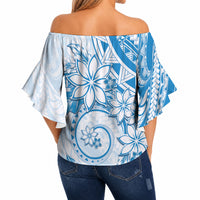 Polynesian Pattern With Plumeria Flowers Off Shoulder Wrap Waist Top Blue LT05 - Polynesian Pride