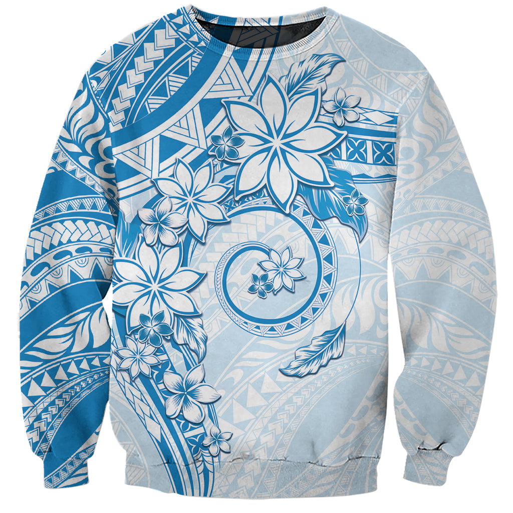 Polynesian Pattern With Plumeria Flowers Sweatshirt Blue