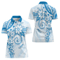 Polynesian Pattern With Plumeria Flowers Women Polo Shirt Blue