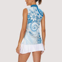 Polynesian Pattern With Plumeria Flowers Women Sleeveless Polo Shirt Blue