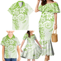 Polynesian Pattern With Plumeria Flowers Family Matching Mermaid Dress and Hawaiian Shirt Lime Green LT05 - Polynesian Pride