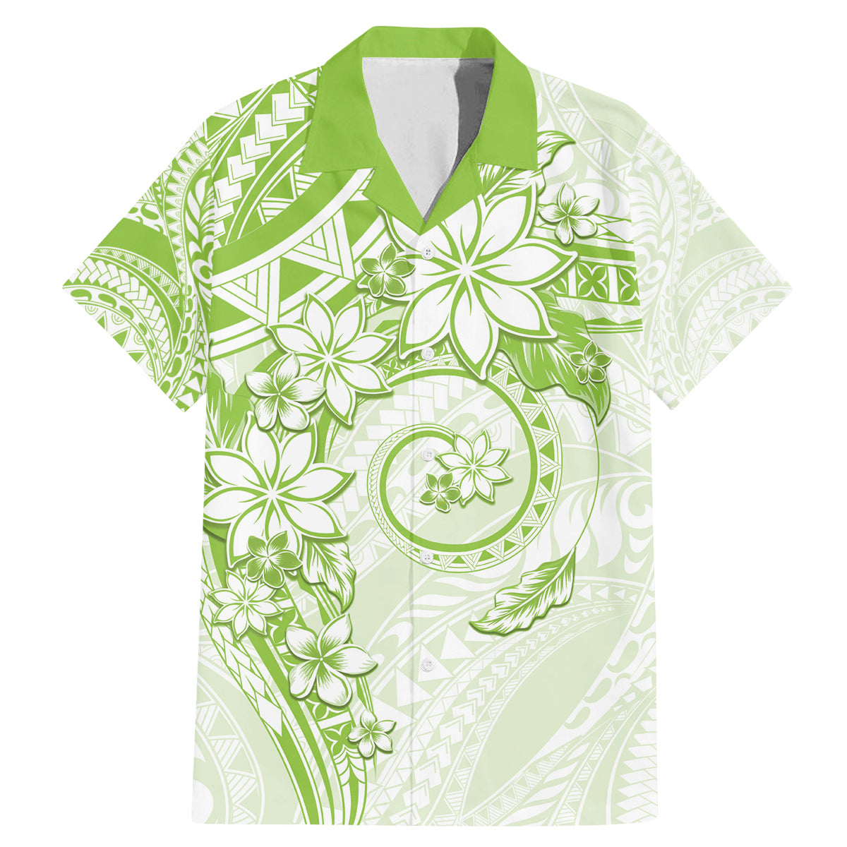 Polynesian Pattern With Plumeria Flowers Family Matching Mermaid Dress and Hawaiian Shirt Lime Green LT05 Dad's Shirt - Short Sleeve Lime Green - Polynesian Pride