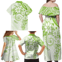 Polynesian Pattern With Plumeria Flowers Family Matching Off Shoulder Maxi Dress and Hawaiian Shirt Lime Green LT05 - Polynesian Pride