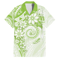 Polynesian Pattern With Plumeria Flowers Family Matching Off Shoulder Maxi Dress and Hawaiian Shirt Lime Green LT05 Dad's Shirt - Short Sleeve Lime Green - Polynesian Pride