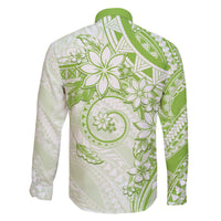 Polynesian Pattern With Plumeria Flowers Family Matching Off Shoulder Short Dress and Hawaiian Shirt Lime Green LT05 - Polynesian Pride