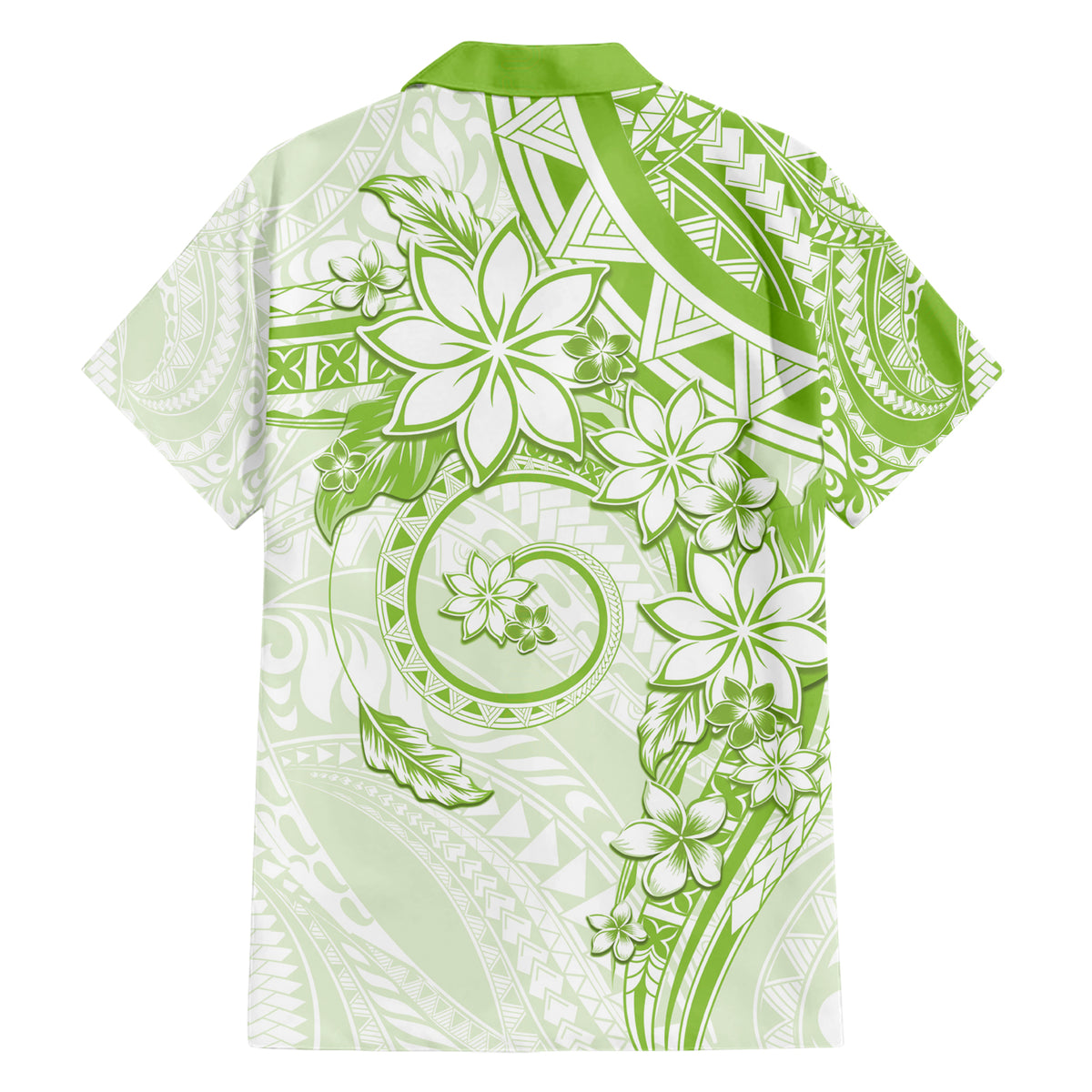 Polynesian Pattern With Plumeria Flowers Family Matching Short Sleeve Bodycon Dress and Hawaiian Shirt Lime Green LT05 - Polynesian Pride