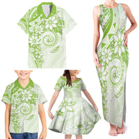 Polynesian Pattern With Plumeria Flowers Family Matching Tank Maxi Dress and Hawaiian Shirt Lime Green LT05 - Polynesian Pride