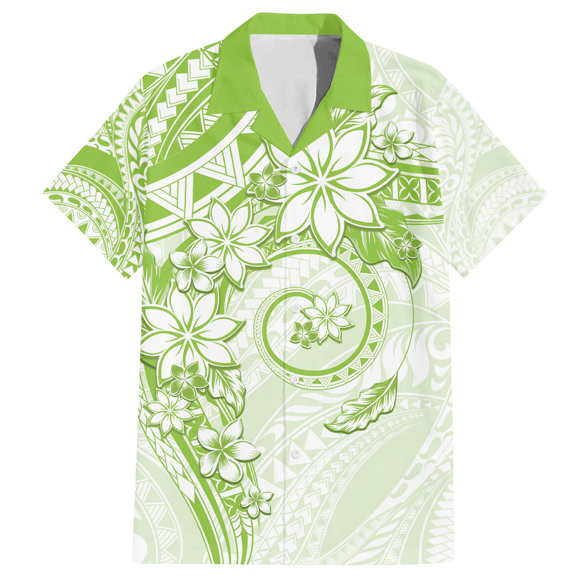 Polynesian Pattern With Plumeria Flowers Family Matching Tank Maxi Dress and Hawaiian Shirt Lime Green LT05 Dad's Shirt - Short Sleeve Lime Green - Polynesian Pride