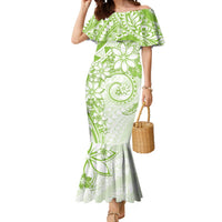 Polynesian Pattern With Plumeria Flowers Mermaid Dress Lime Green LT05 Women Lime Green - Polynesian Pride